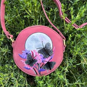 Portland Leather Small Pink Circle Crossbody Custom Painted Full Moon Bag